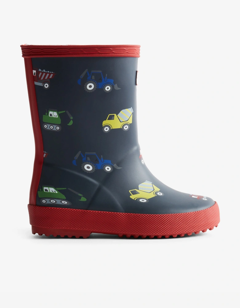 Boys First Construction Print Wellington Boots in Navy