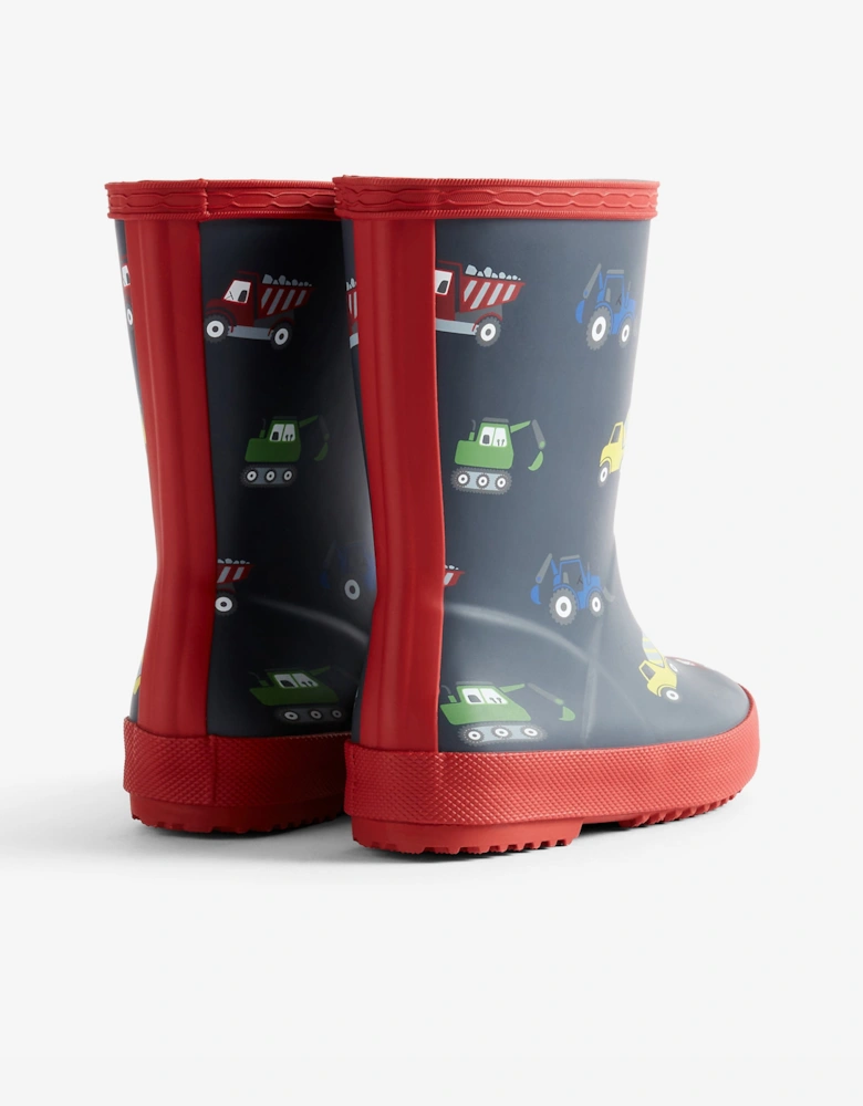 Boys First Construction Print Wellington Boots in Navy