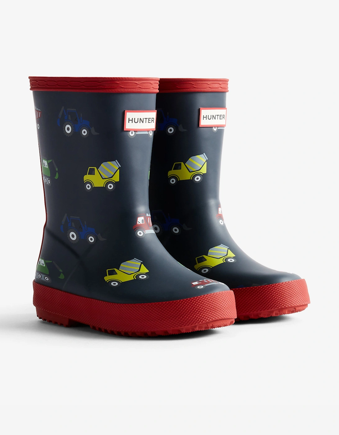 Boys First Construction Print Wellington Boots in Navy