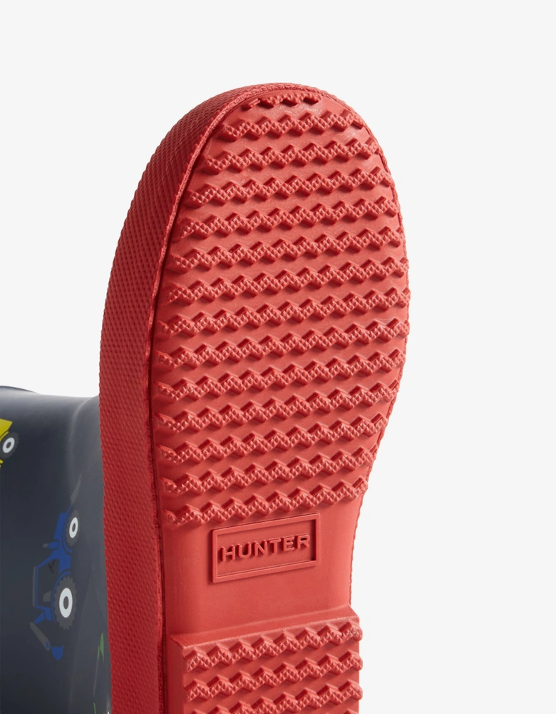 Boys First Construction Print Wellington Boots in Navy