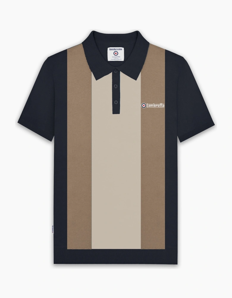 Mens Vertical Stripe Knitted Short Sleeve Polo Shirt