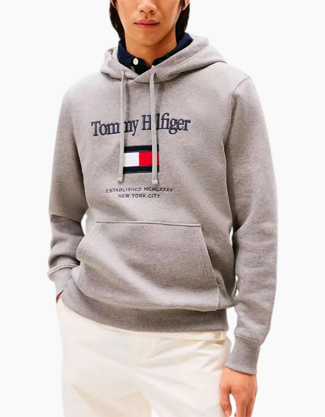 Tommy Hilfiger Men's Tommy Hilfiger Mens Embroidery Flex Hoodies Casual Cotton Regular fit New Top - Grey