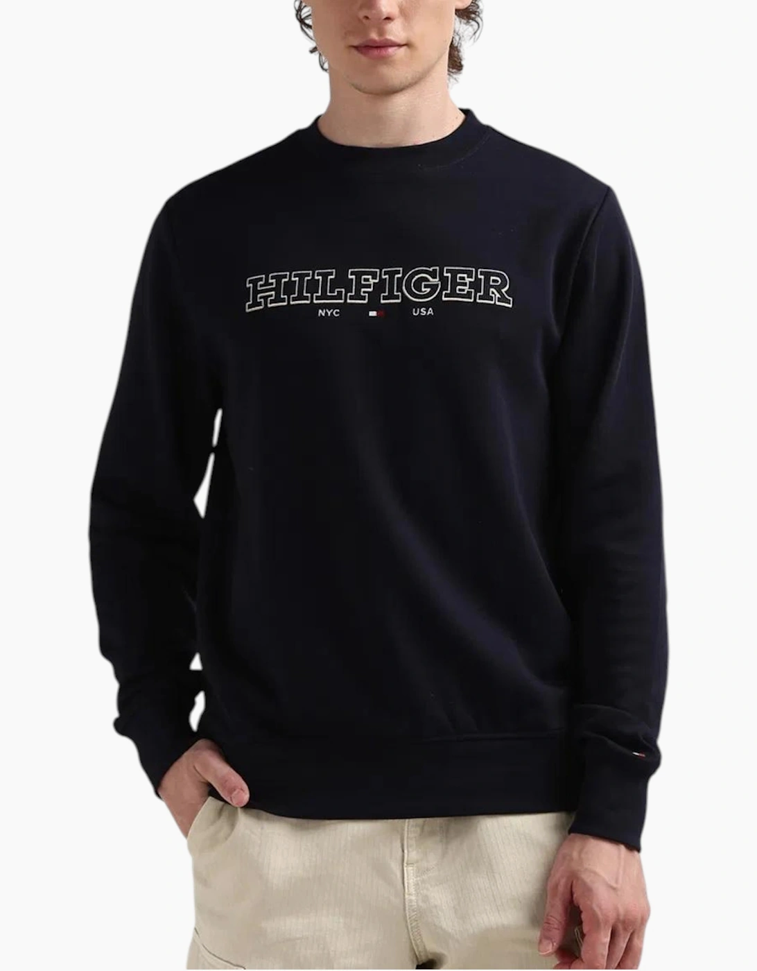 Tommy Hilfiger Men's Tommy Hilfiger Mens Sweatshirt Casual Cotton Pullover New Crew Neck Sweatshirt - Navy