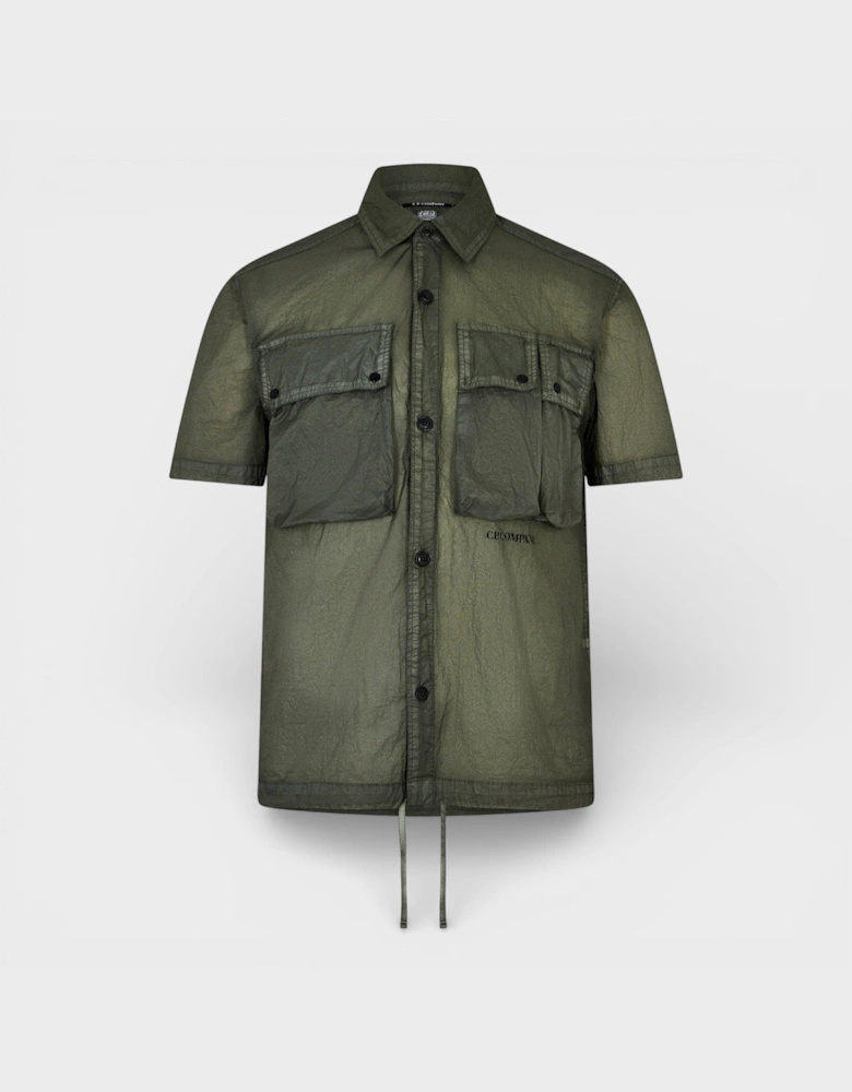 Drawstring Short Sleeve Shirt Bronze Green