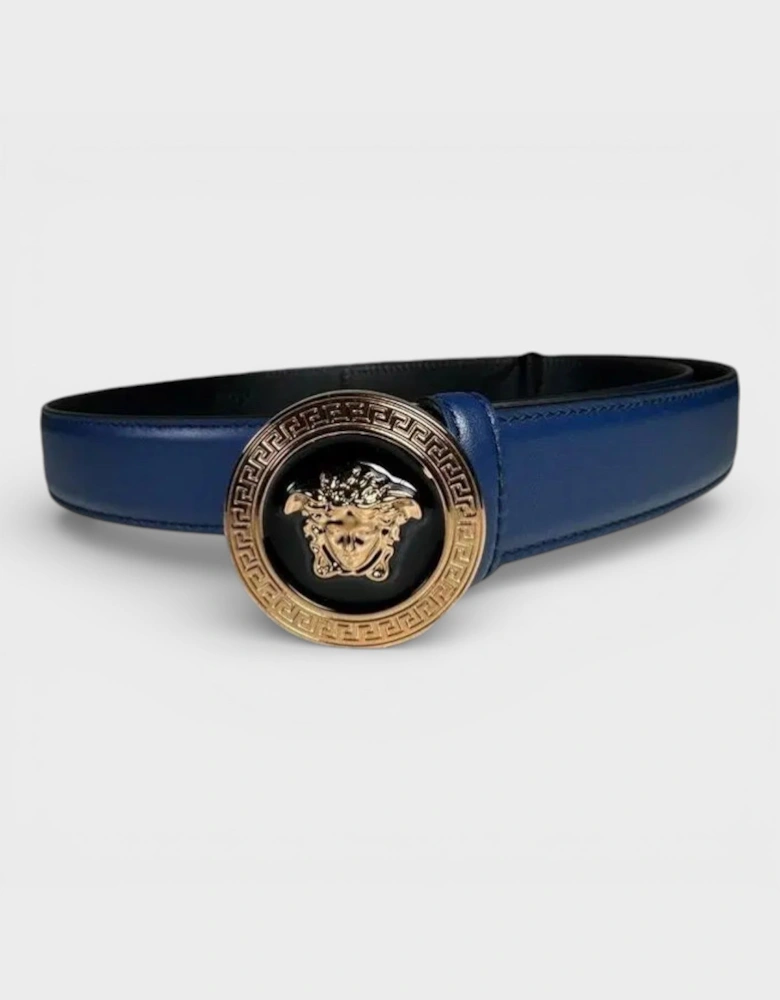 Medusa Leather Belt Navy Blue Black