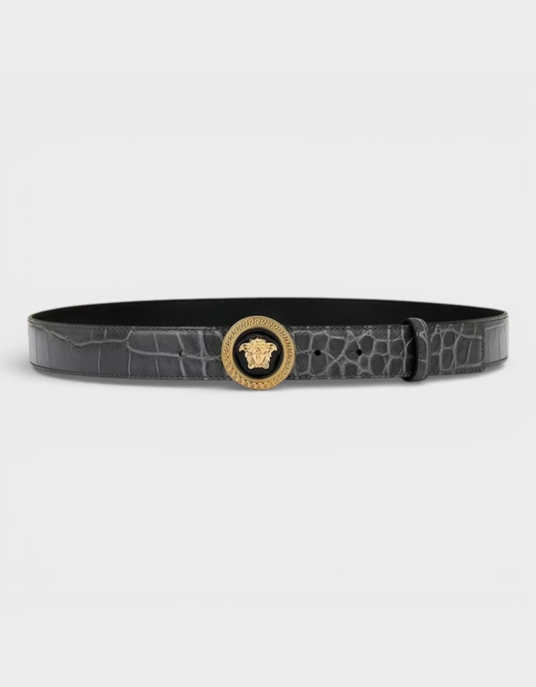 Medusa Croc-Effect Belt Black Grey Gold