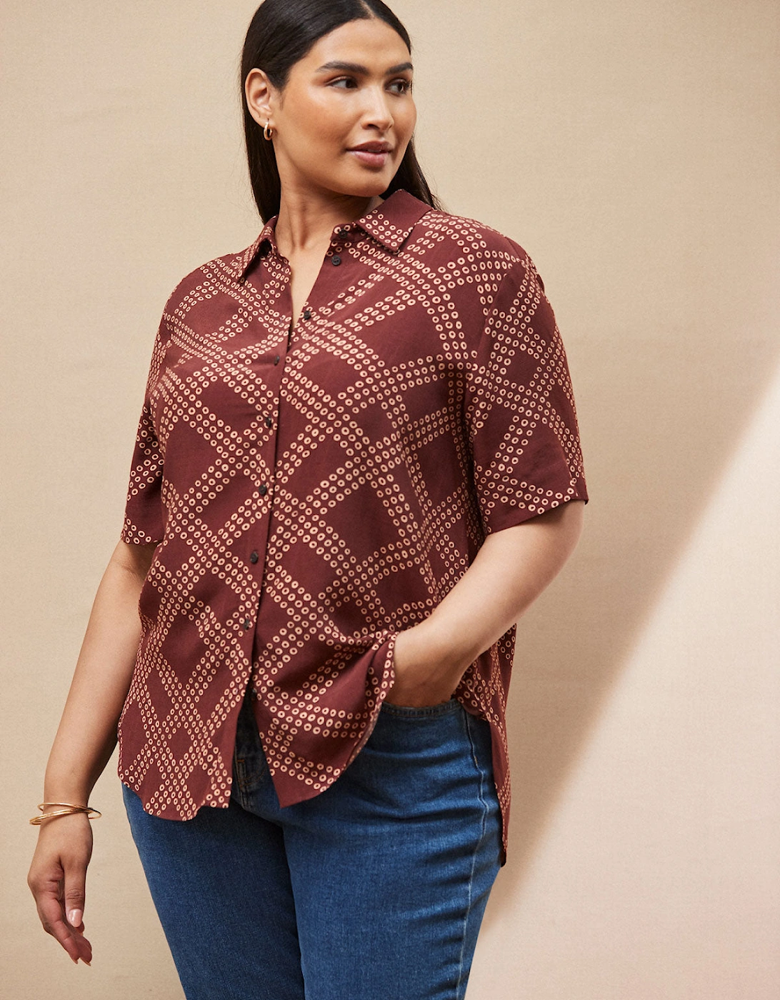 Brown Geo Print Short Sleeve Shirt