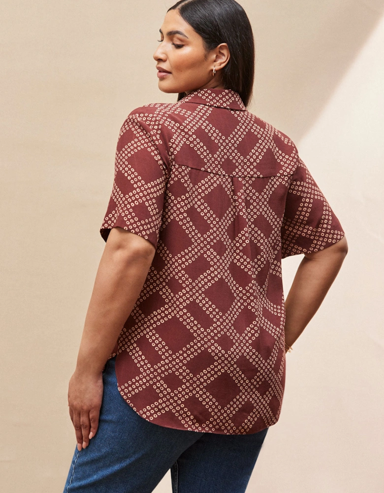 Brown Geo Print Short Sleeve Shirt