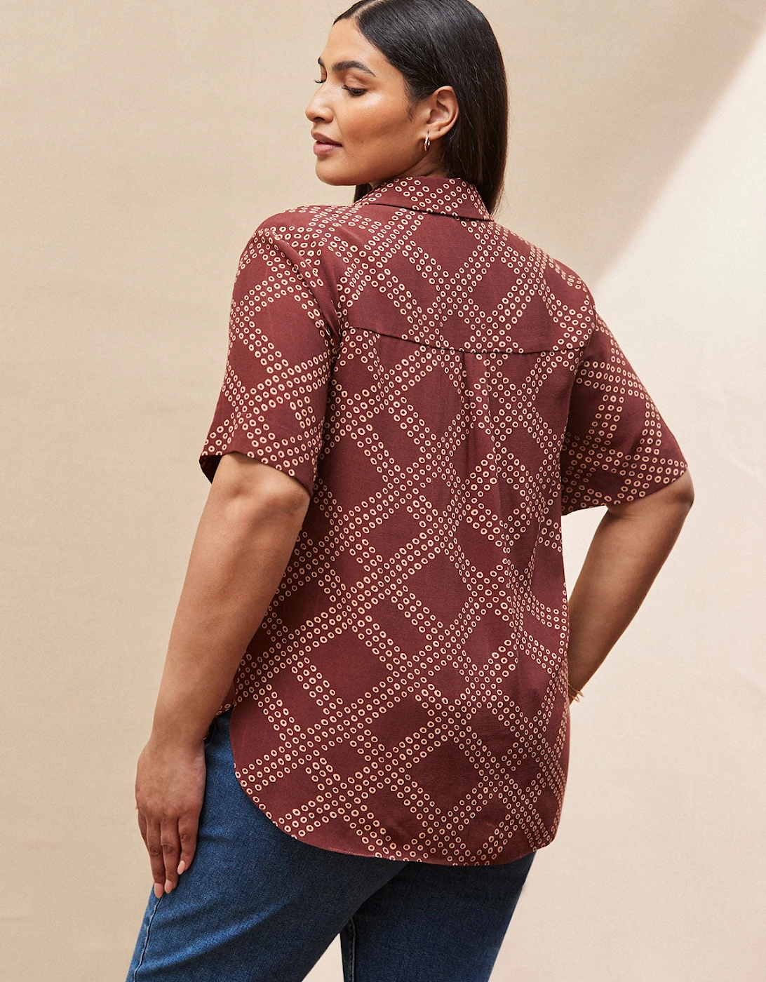 Brown Geo Print Short Sleeve Shirt