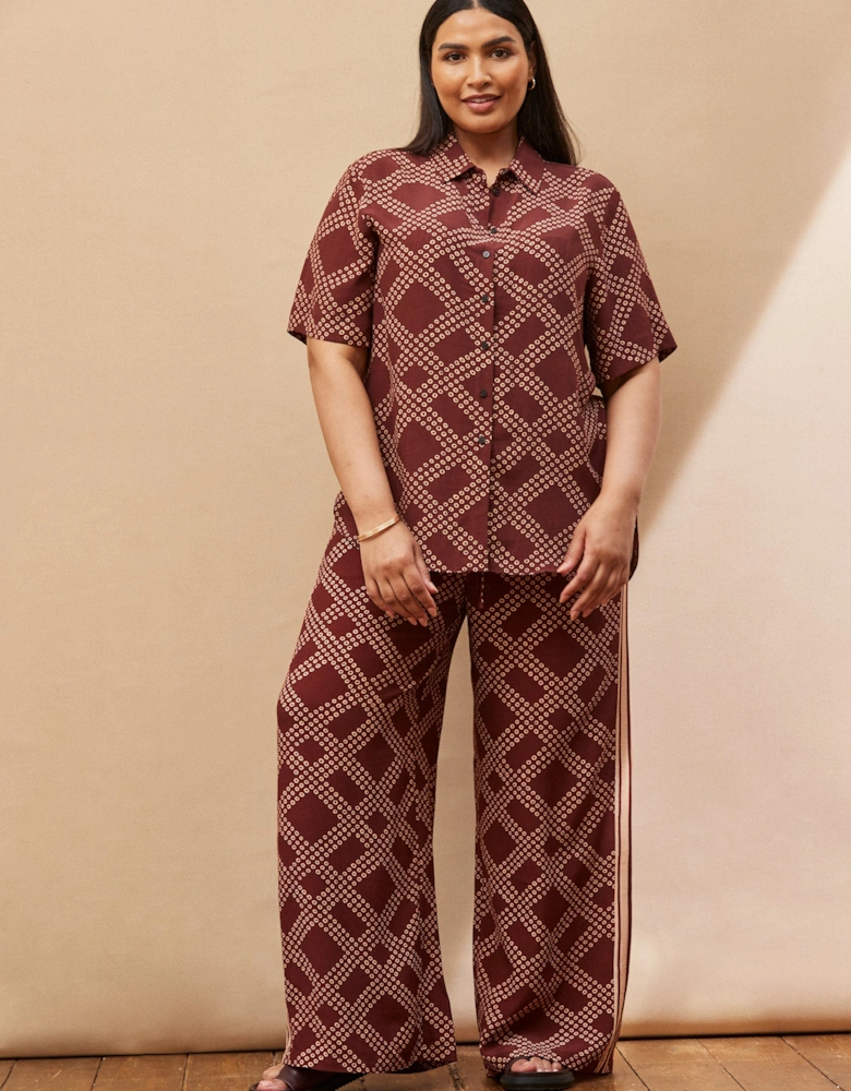 Brown Geo Print Wide Leg Trouser