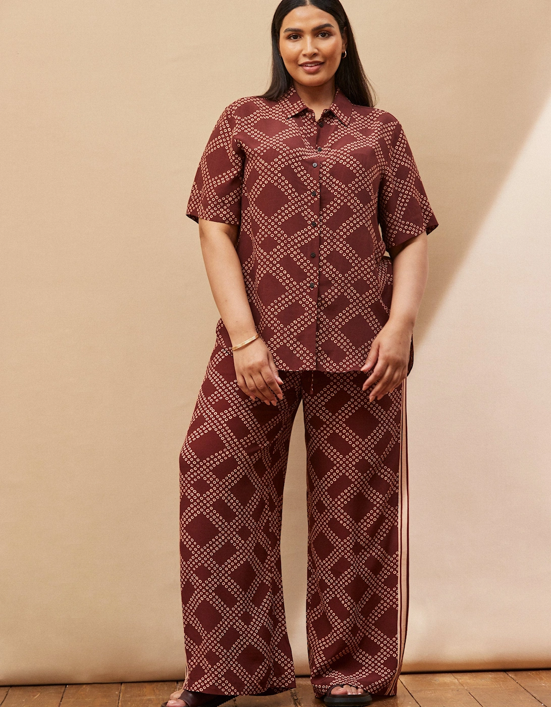 Brown Geo Print Wide Leg Trouser