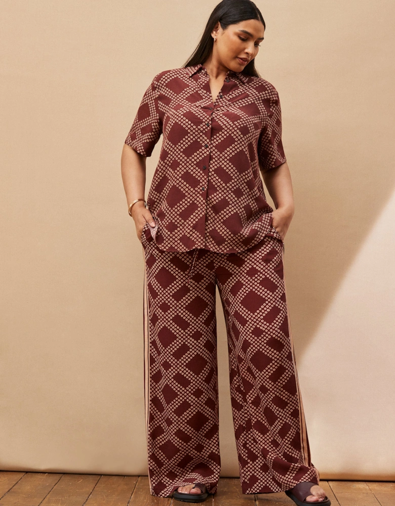 Brown Geo Print Wide Leg Trouser