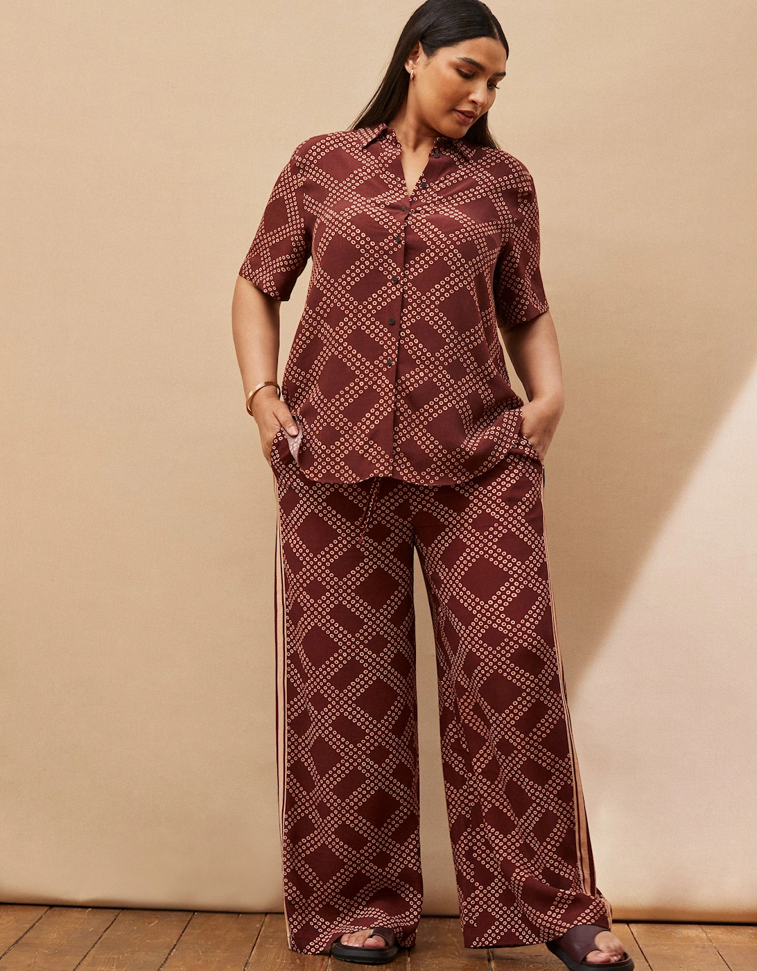 Brown Geo Print Wide Leg Trouser