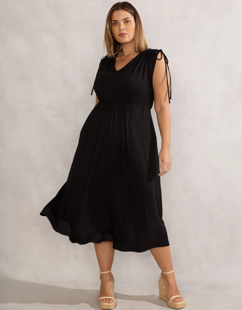 Black Drawstring Short Sleeve Dress