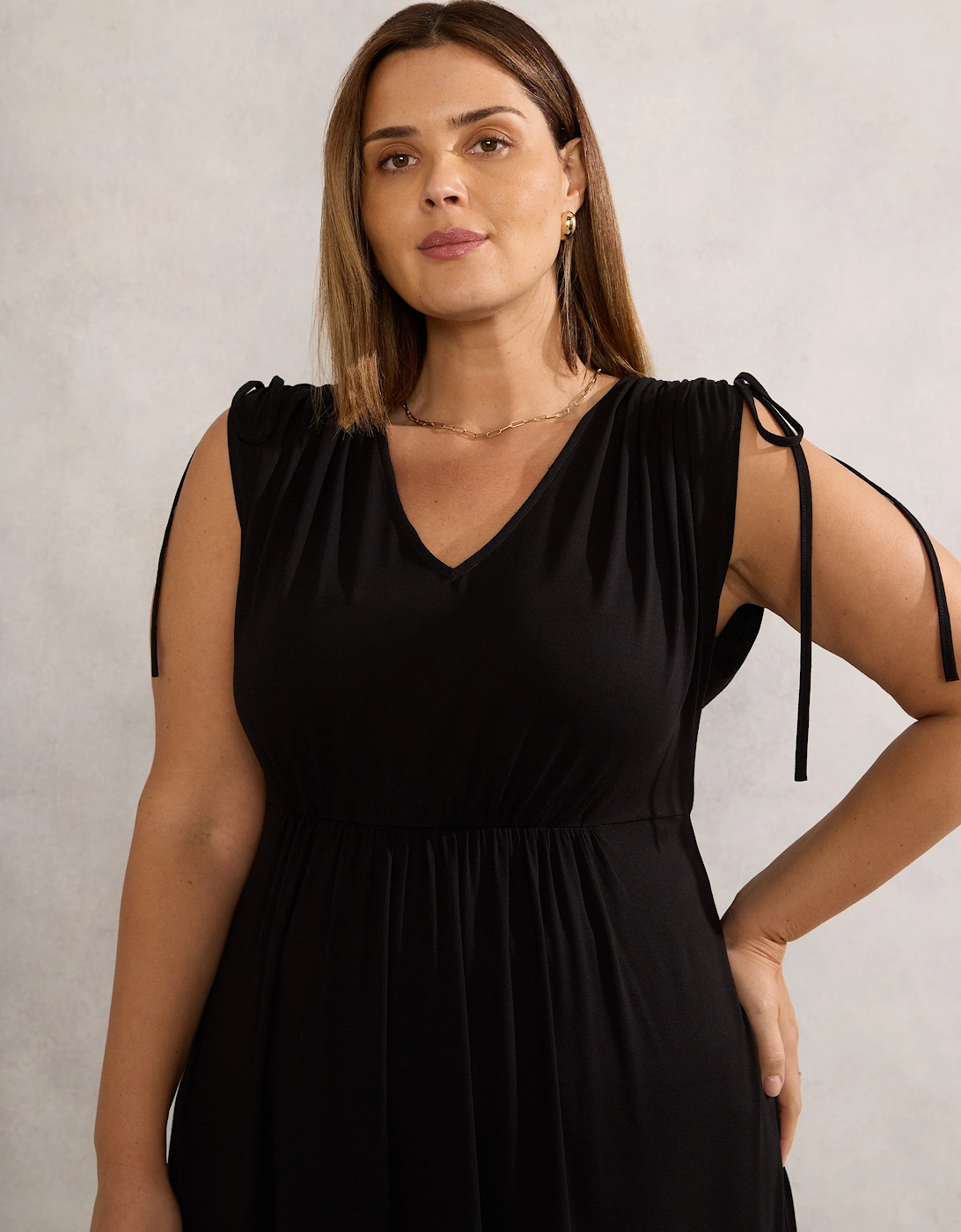 Black Drawstring Short Sleeve Dress