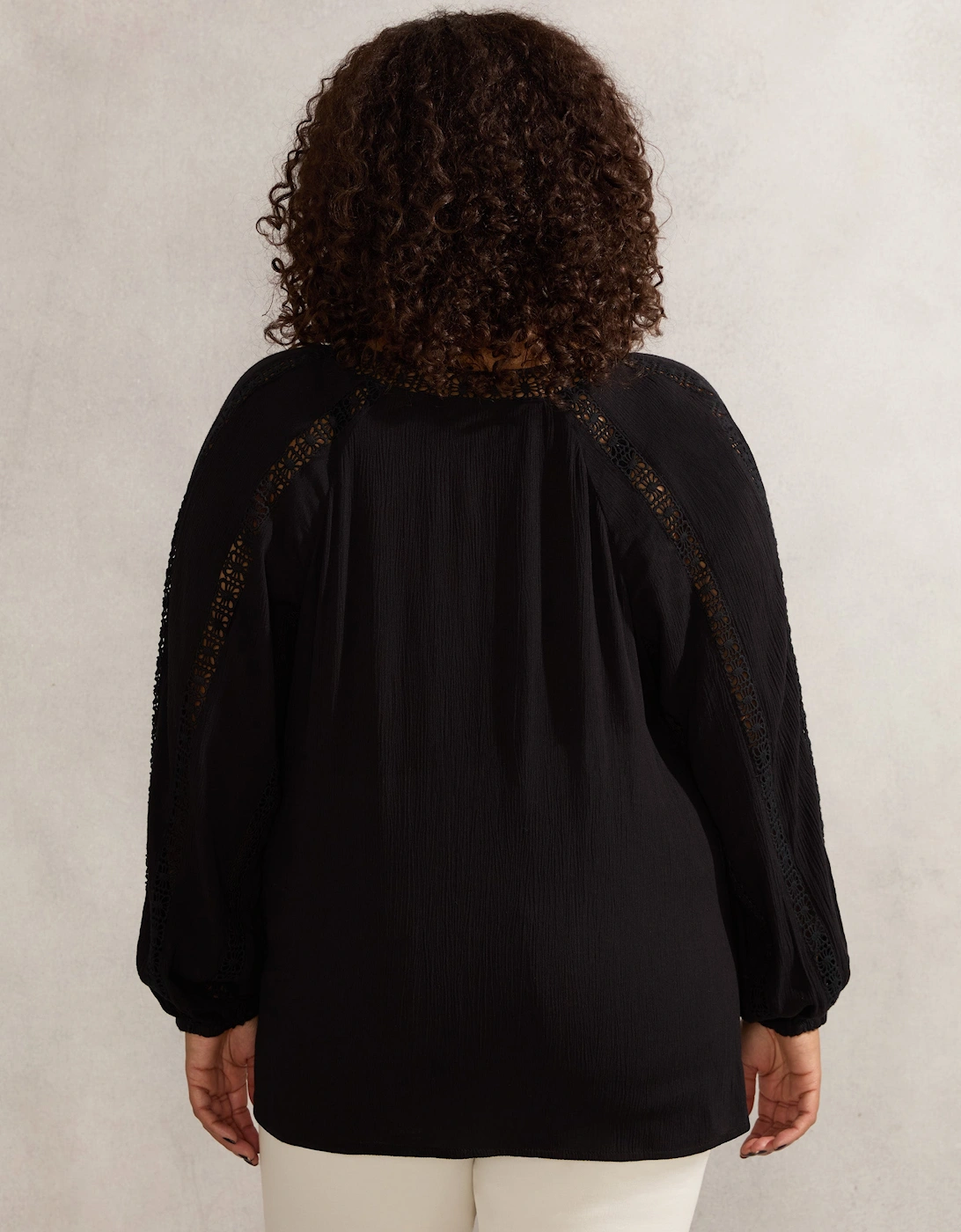 Black Crinkle Crochet Insert Blouse