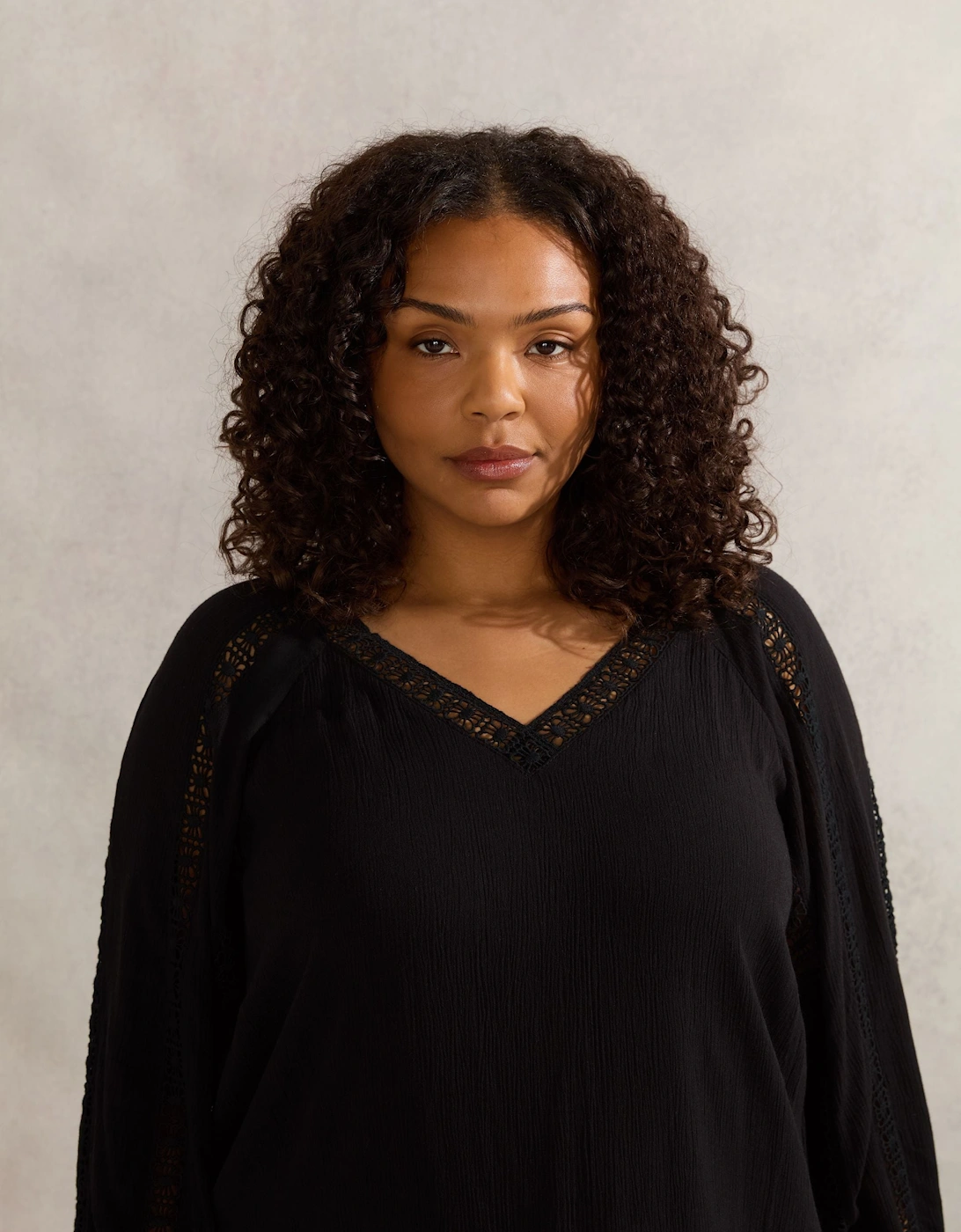 Black Crinkle Crochet Insert Blouse