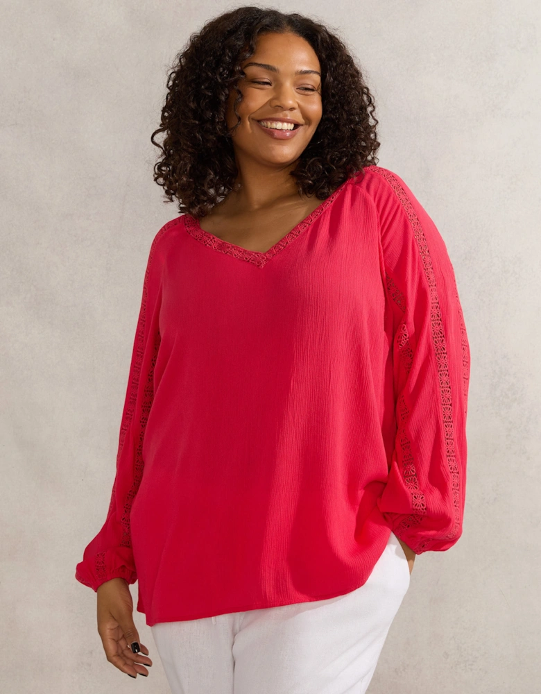 Raspberry Crinkle Crochet Insert Blouse