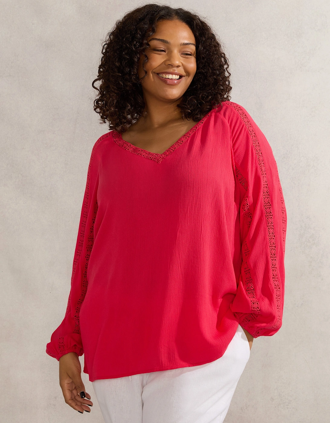 Raspberry Crinkle Crochet Insert Blouse, 5 of 4