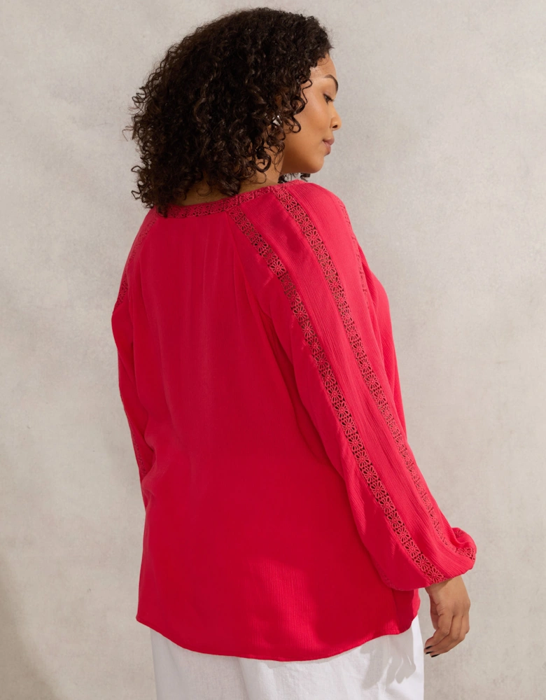 Raspberry Crinkle Crochet Insert Blouse