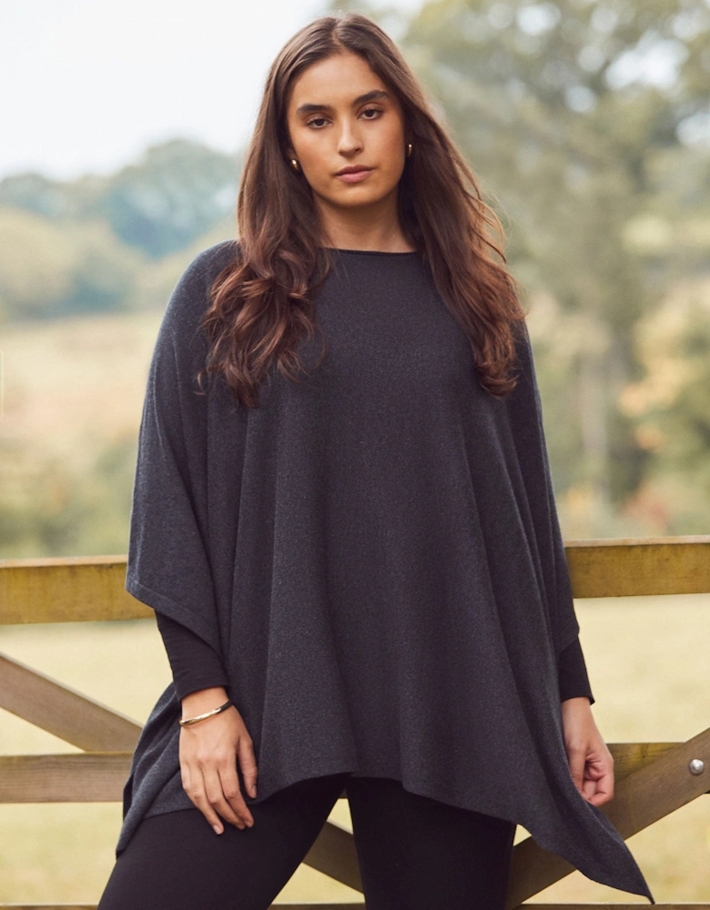 Grey Cashmere-Blend Knit Poncho