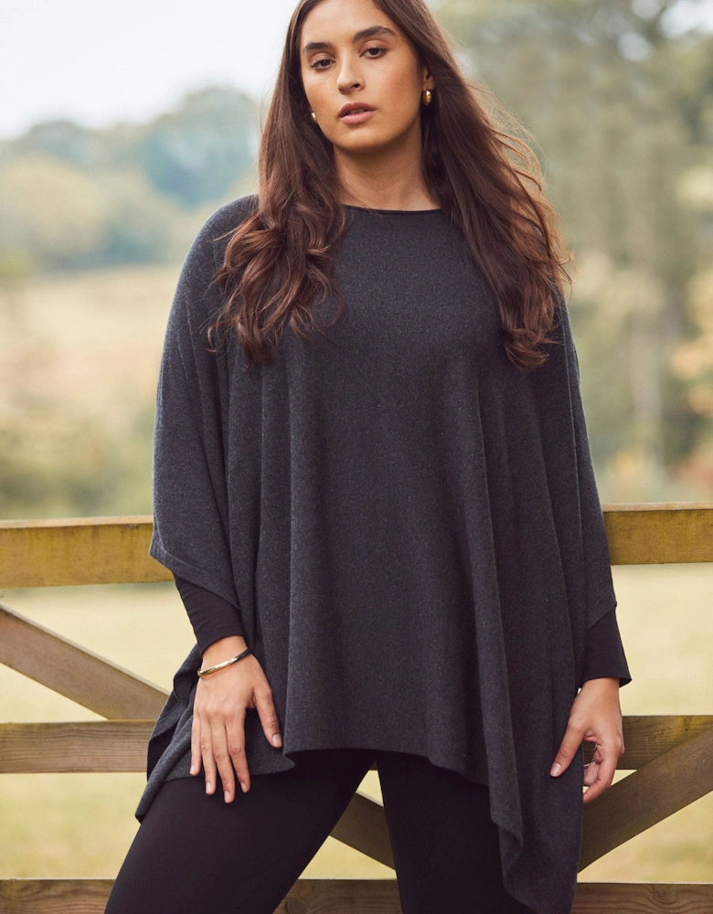 Grey Cashmere-Blend Knit Poncho