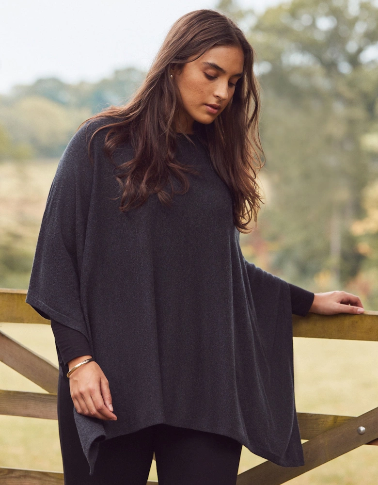 Grey Cashmere-Blend Knit Poncho