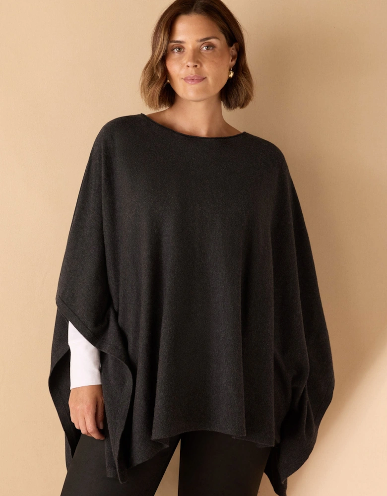 Grey Cashmere-Blend Knit Poncho