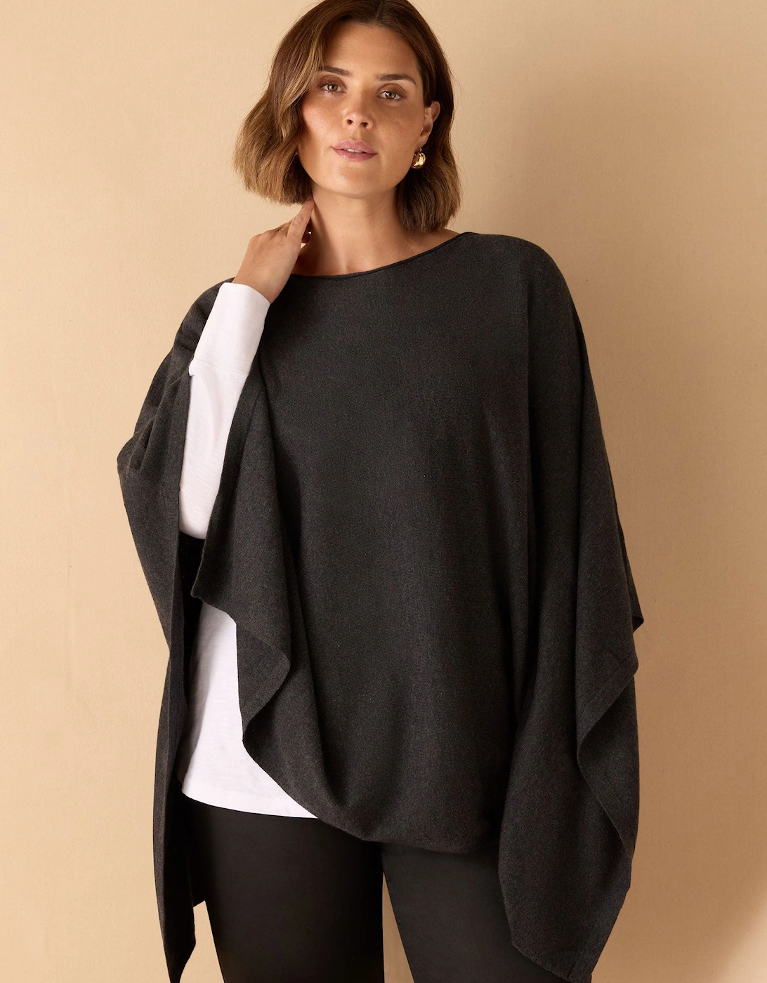 Grey Cashmere-Blend Knit Poncho