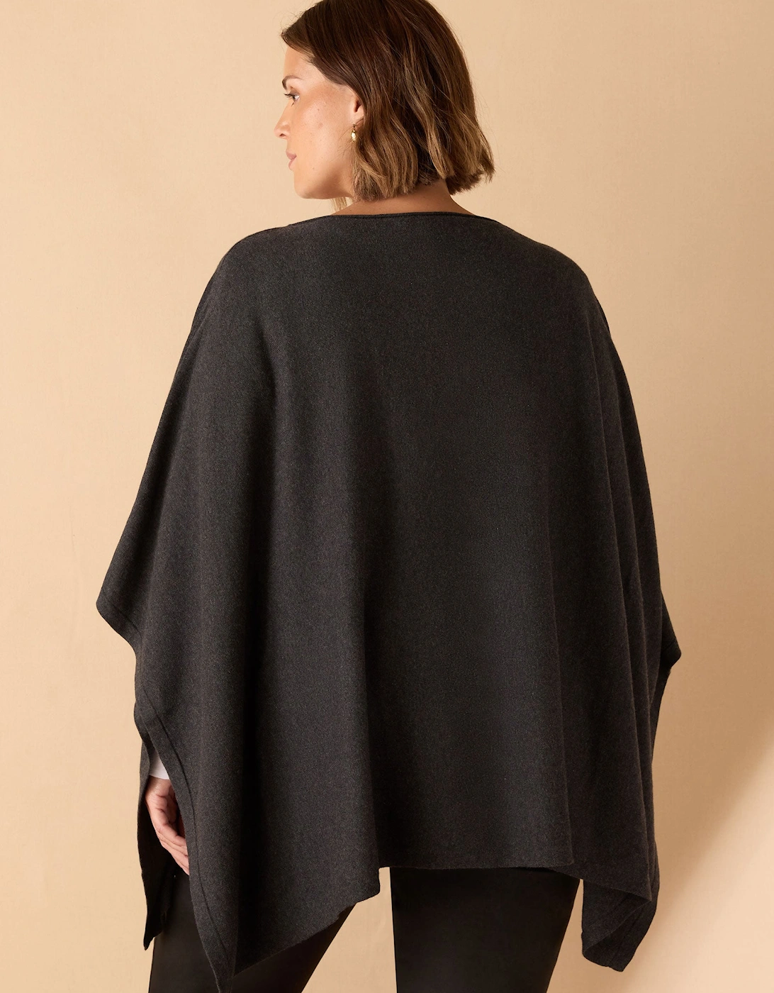Grey Cashmere-Blend Knit Poncho