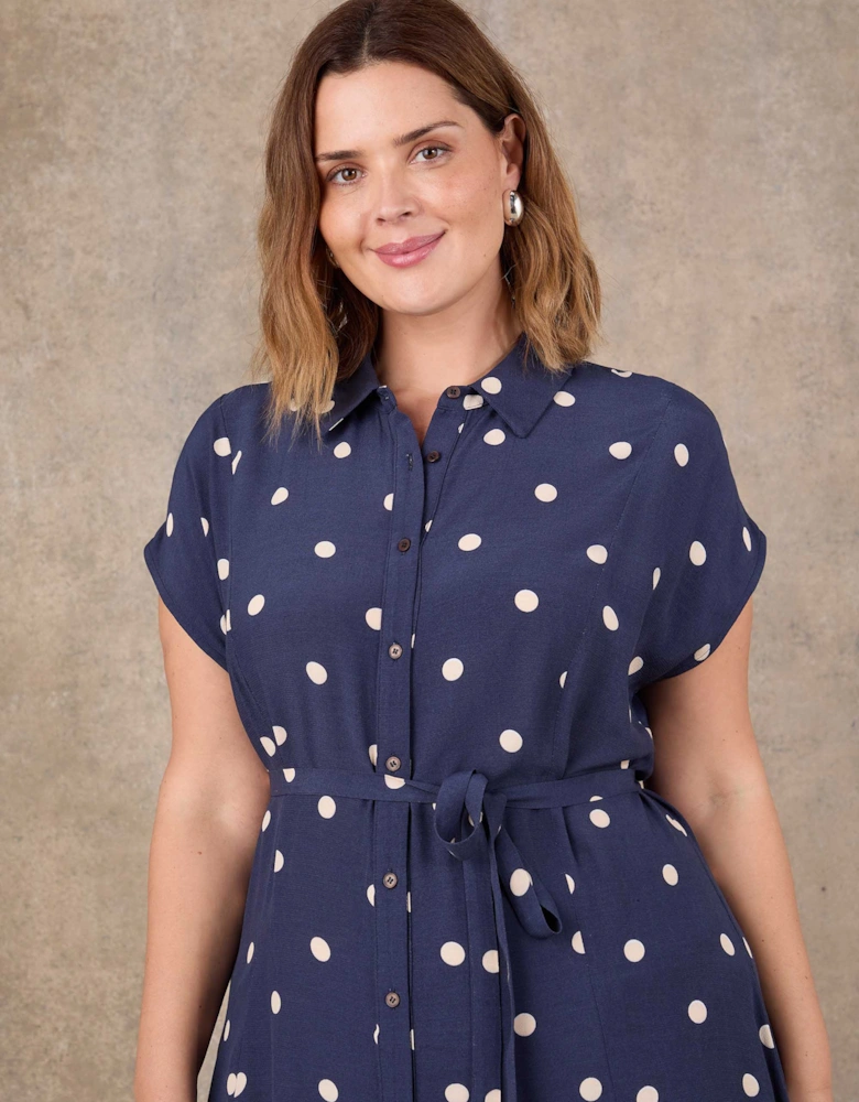 Petite Navy Polka Dot Print Midaxi Shirt Dress