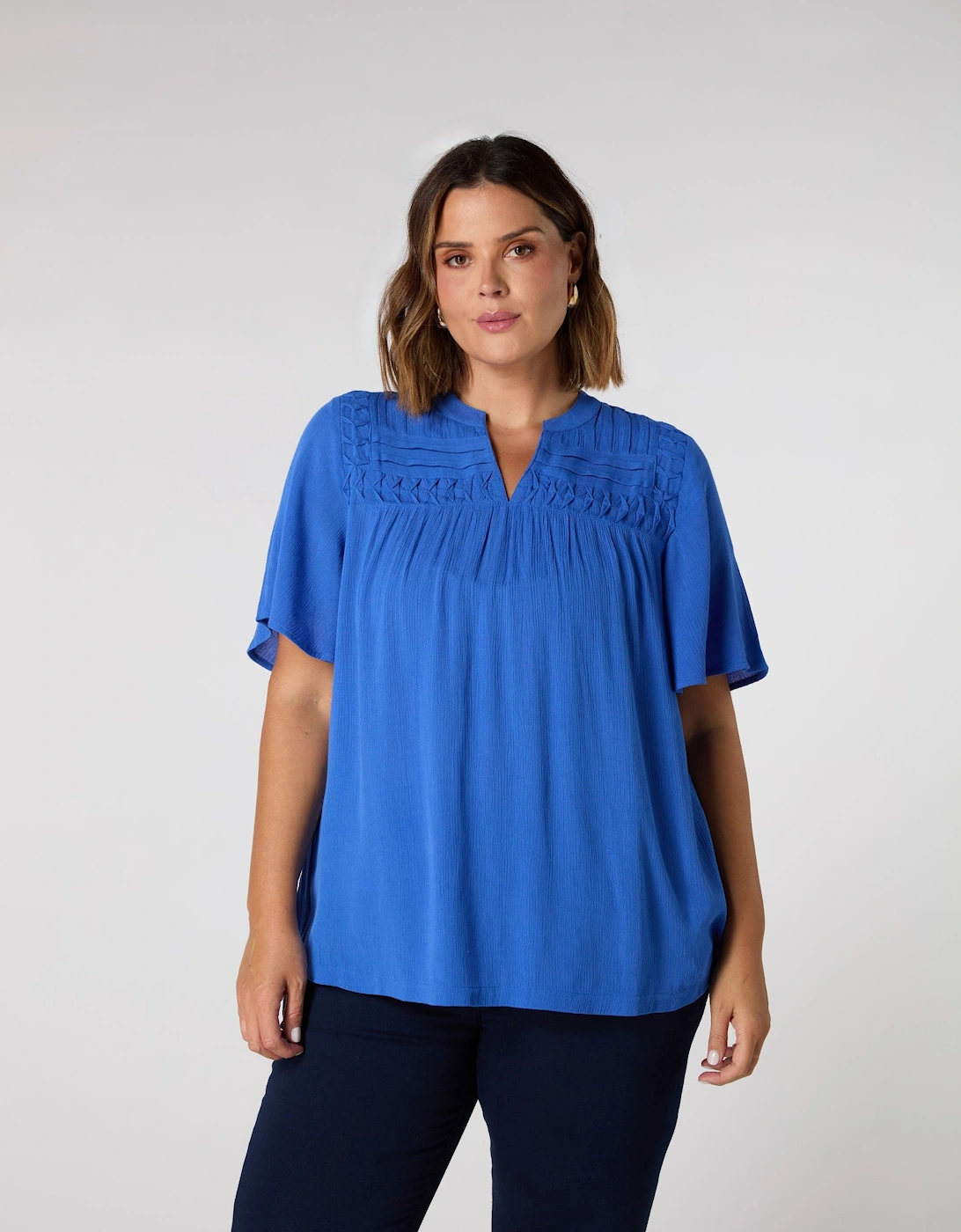 Blue Crinkle Smocked Top