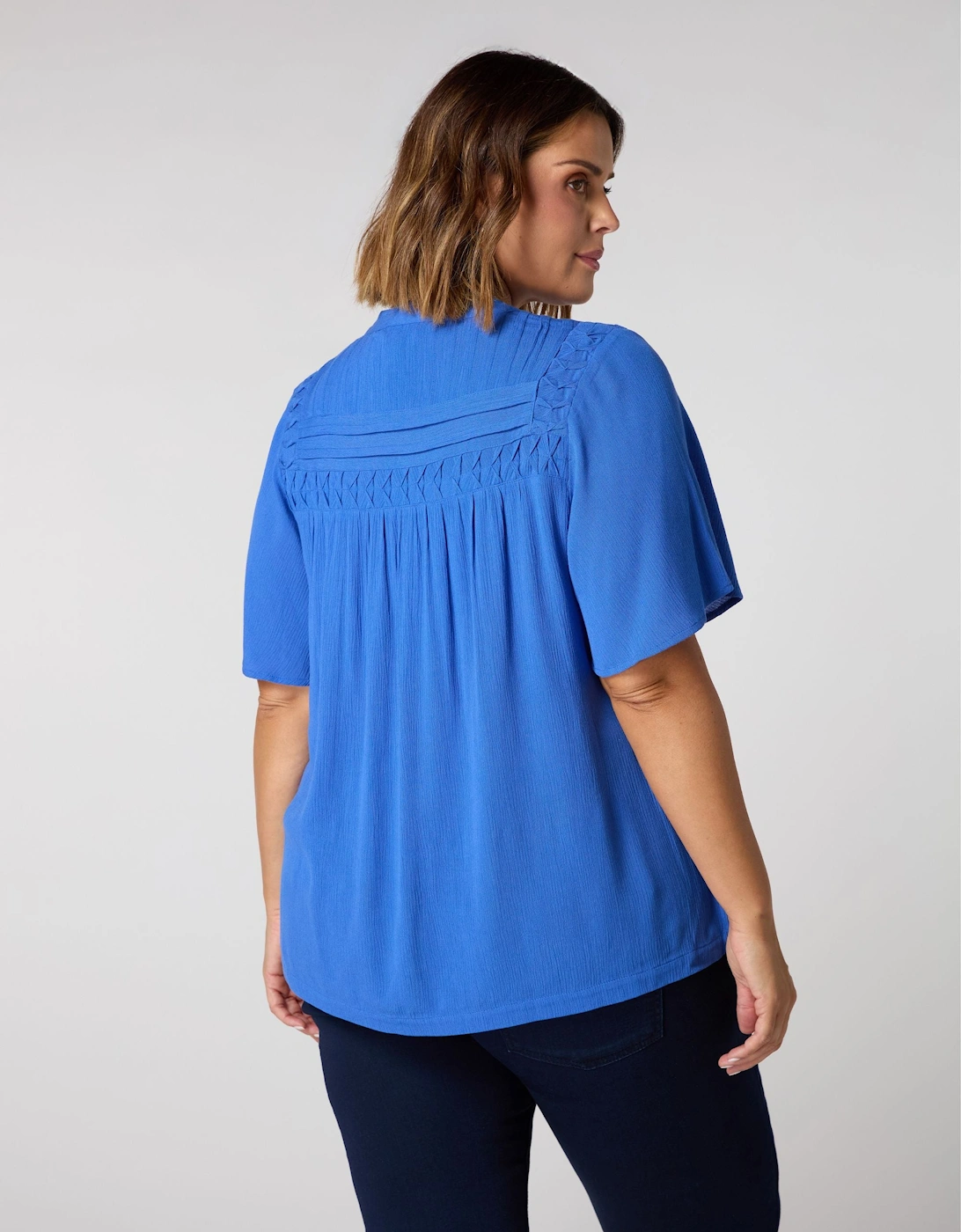 Blue Crinkle Smocked Top