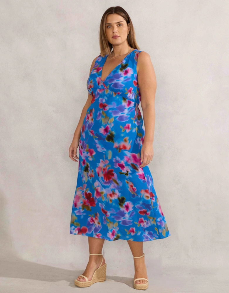 Blue Floral Midi Dress