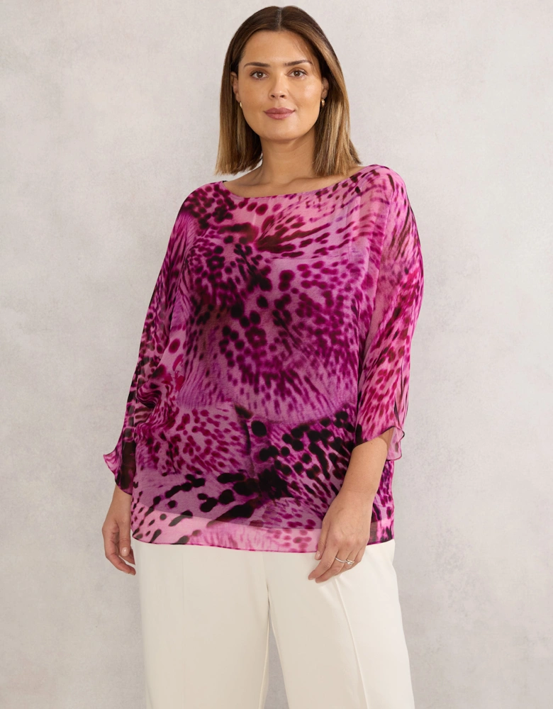 Pink Animal Chiffon Print Blouse