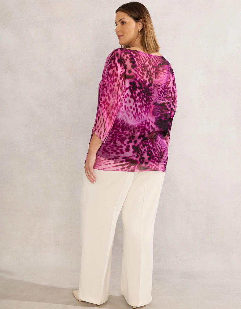 Pink Animal Chiffon Print Blouse