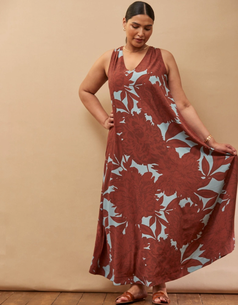 Brown Floral Print Maxi Sun Dress