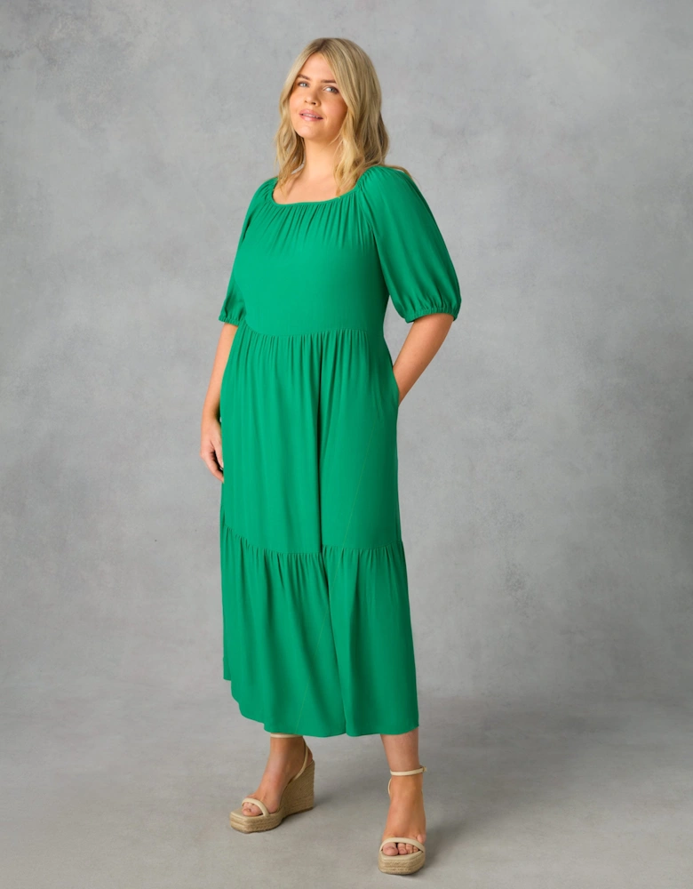 Green Puff Sleeve Maxi Dress
