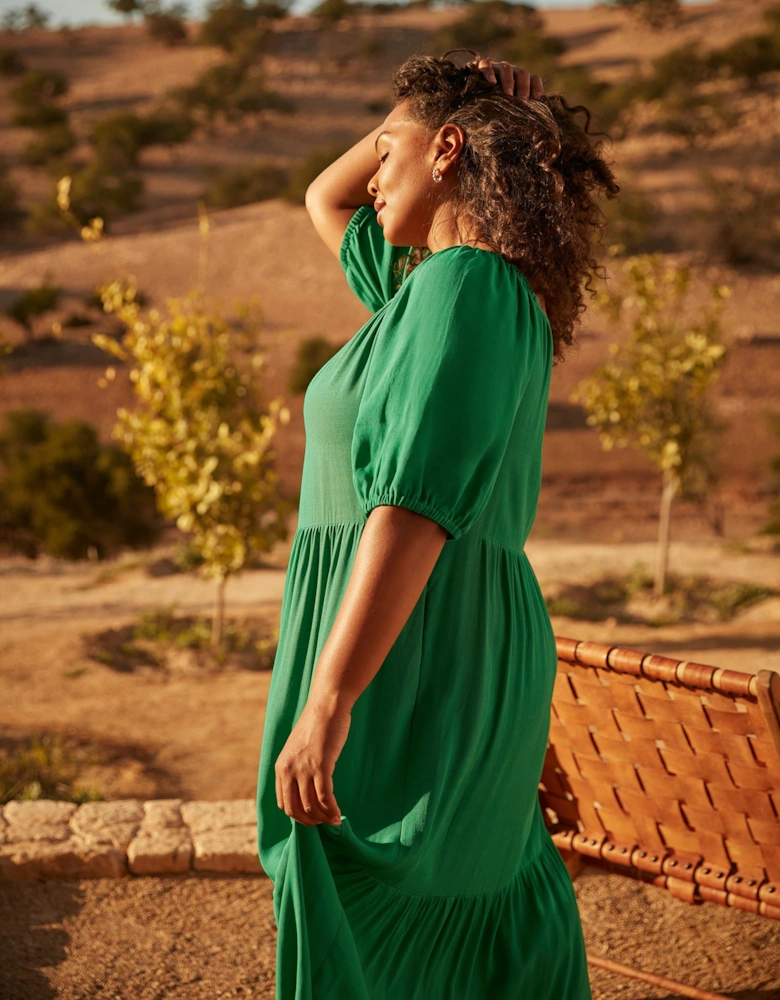 Green Puff Sleeve Maxi Dress