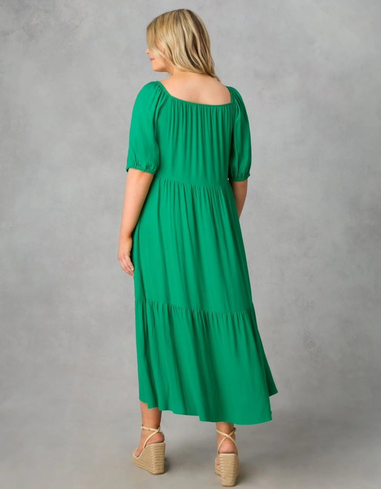 Green Puff Sleeve Maxi Dress