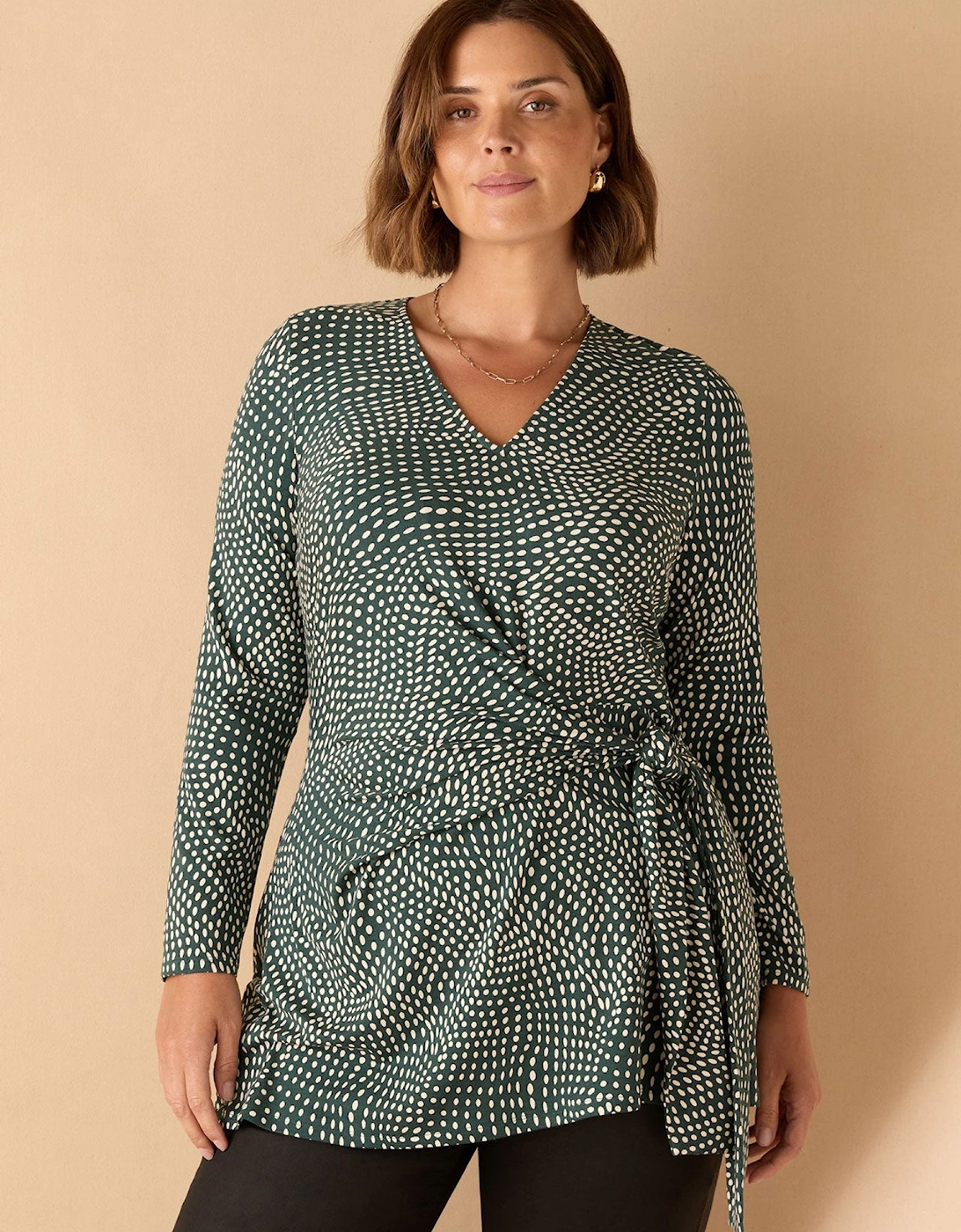 Green Spot Print V Neck Side Tie Tunic, 5 of 4