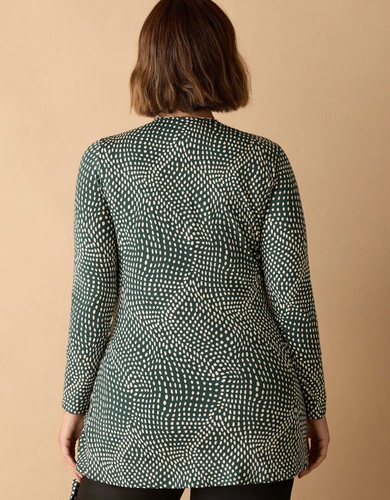 Green Spot Print V Neck Side Tie Tunic