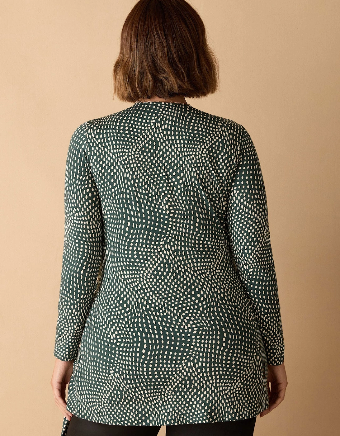 Green Spot Print V Neck Side Tie Tunic