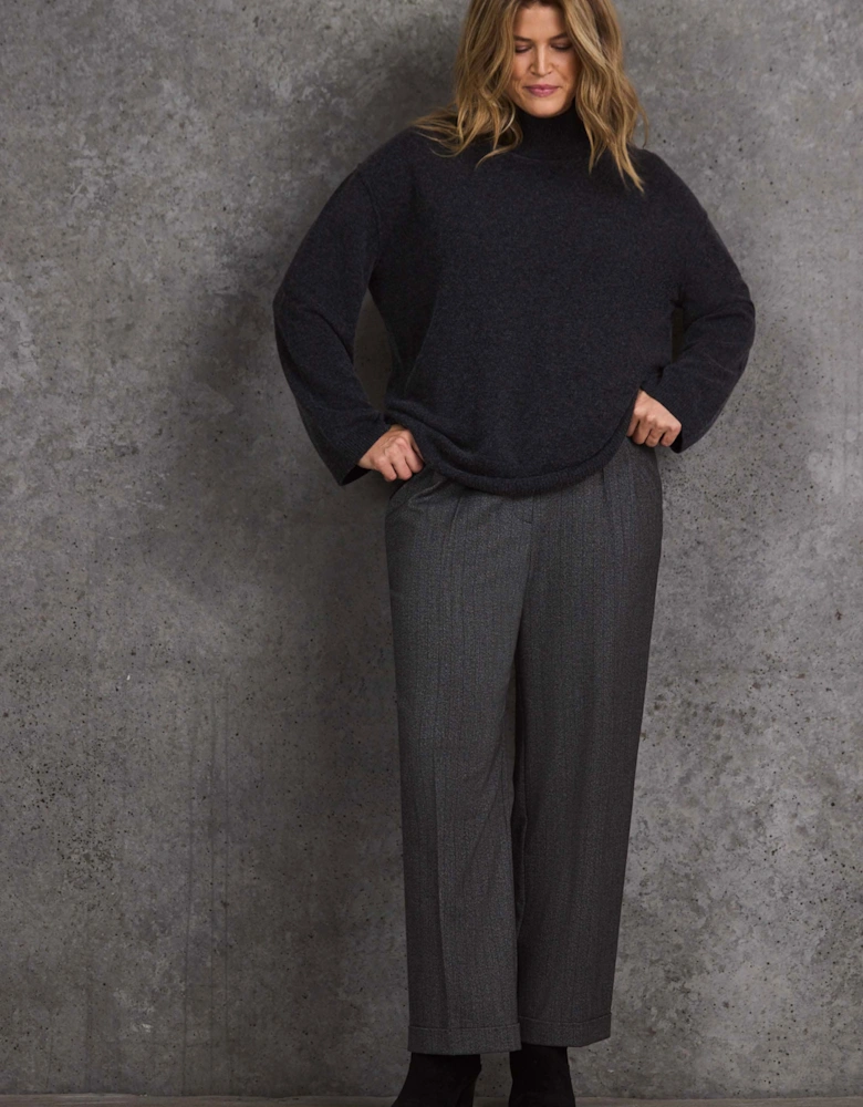 Grey Herringbone Wide Leg Trouser