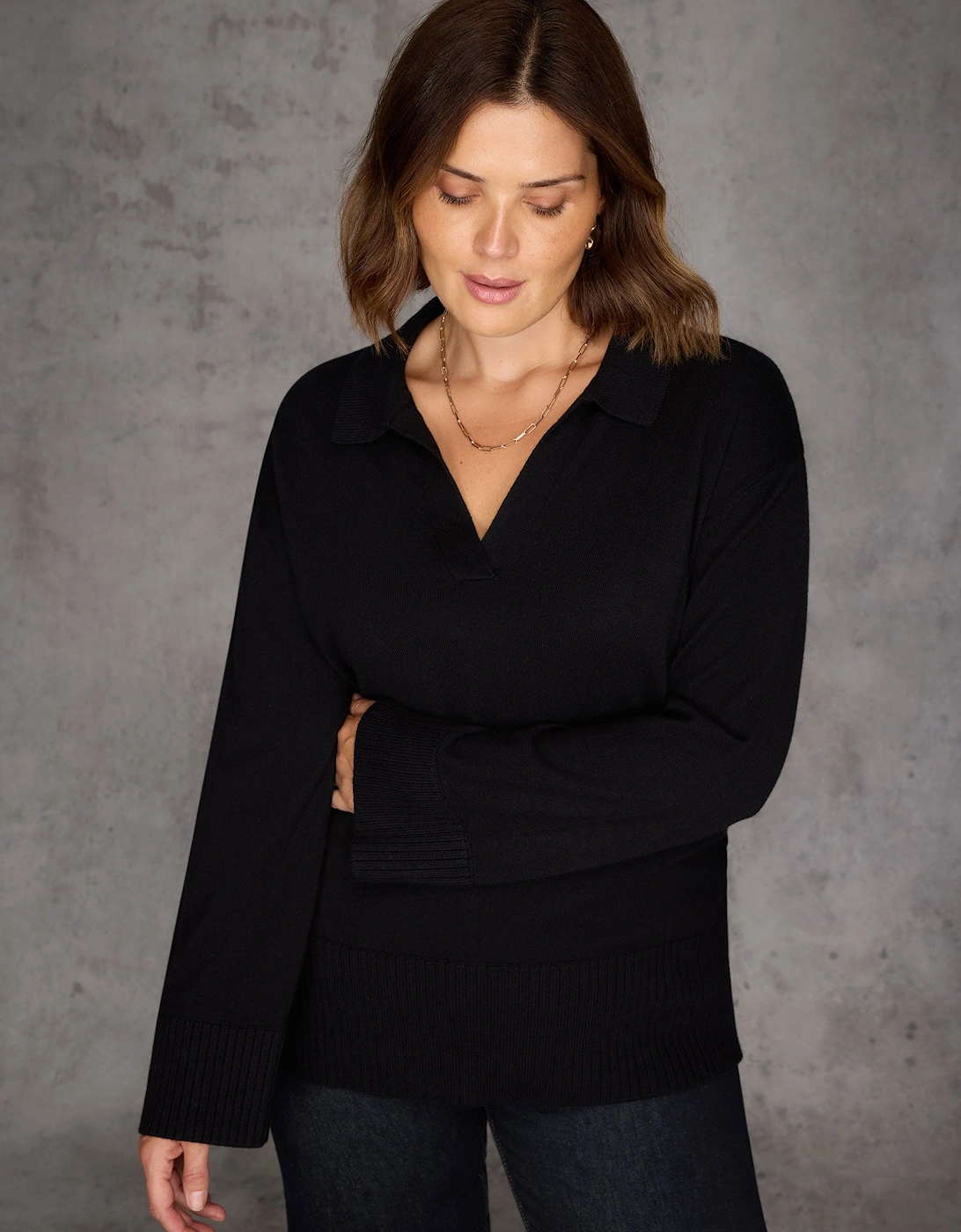 Black Polo Knit Jumper