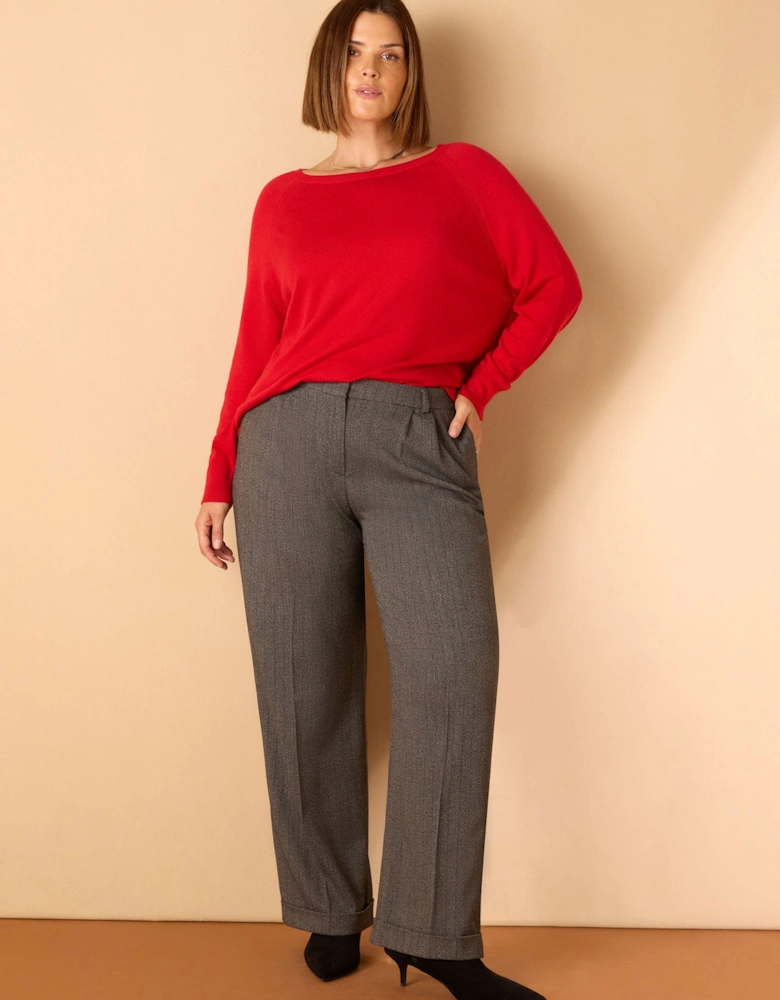 Grey Herringbone Wide Leg Trouser