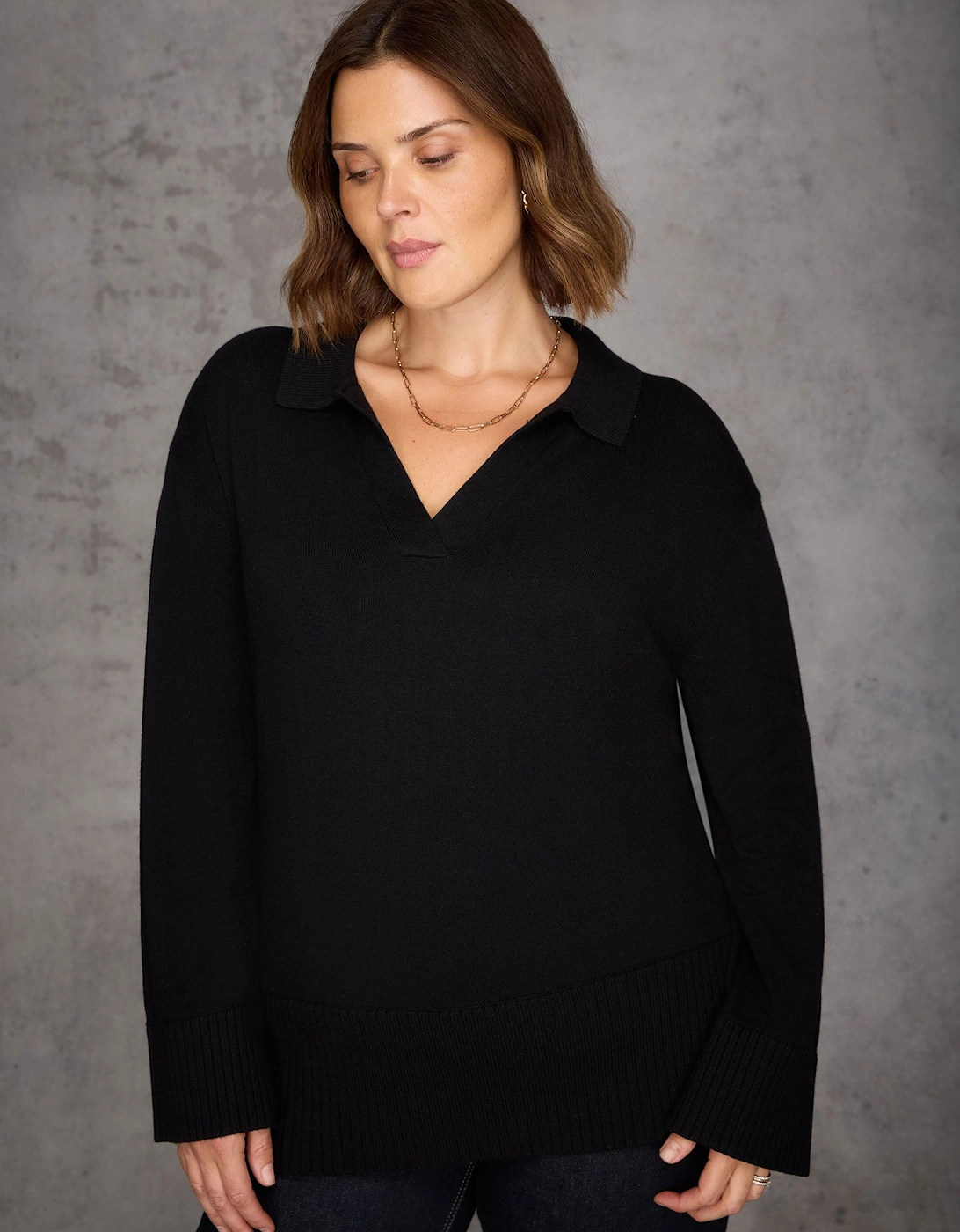 Black Polo Knit Jumper