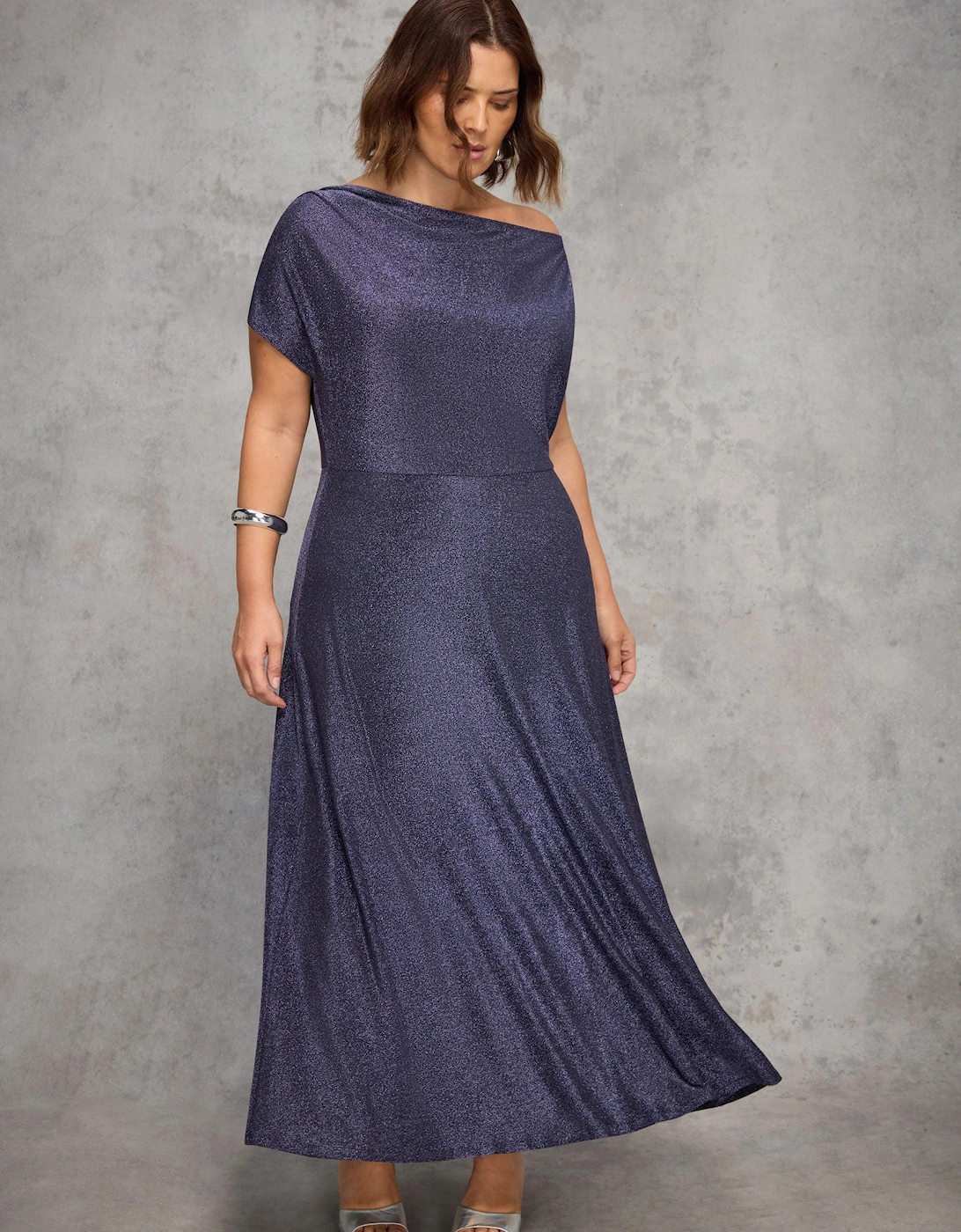 Purple Sparkle Asymmetric Maxi Dress