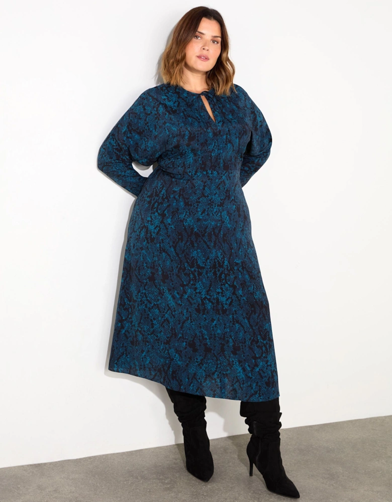 Blue Snake Print Tie Front Dress