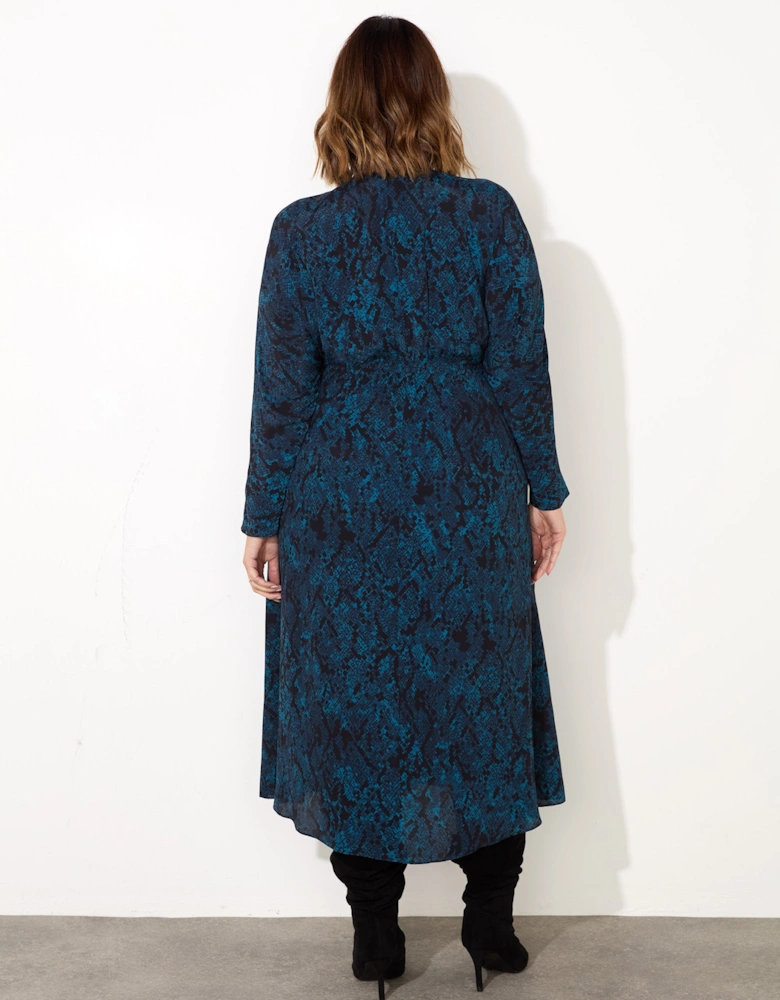 Blue Snake Print Tie Front Dress